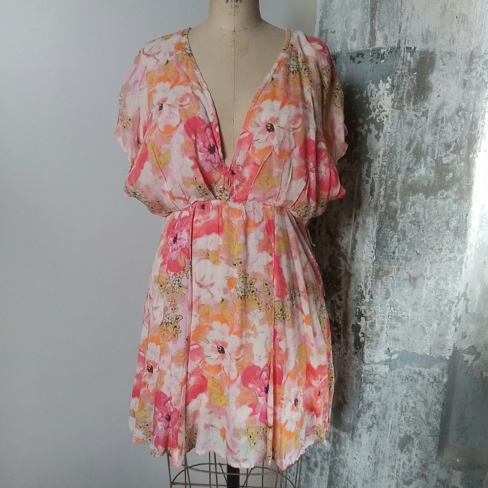 NWT FREE PEOPLE Freddy Fruit Punch Combo Floral Flowy Boho Mini Dress, Size M